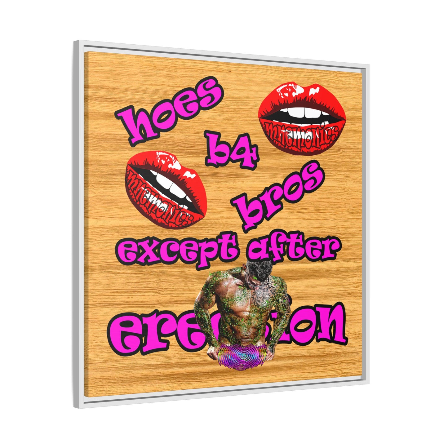 hoes b4 bros - framed canvas art (butterscotch wood finish)