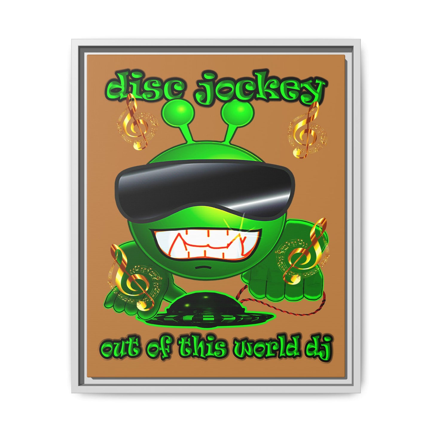 disc jockey - framed canvas art (light brown)