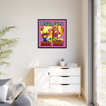 love peace - framed canvas art (light pink)