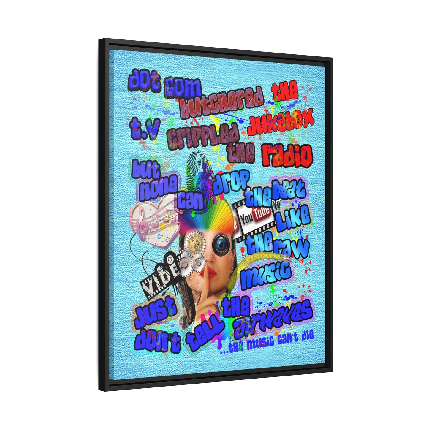 drop the beat - framed canvas art (faded blue)