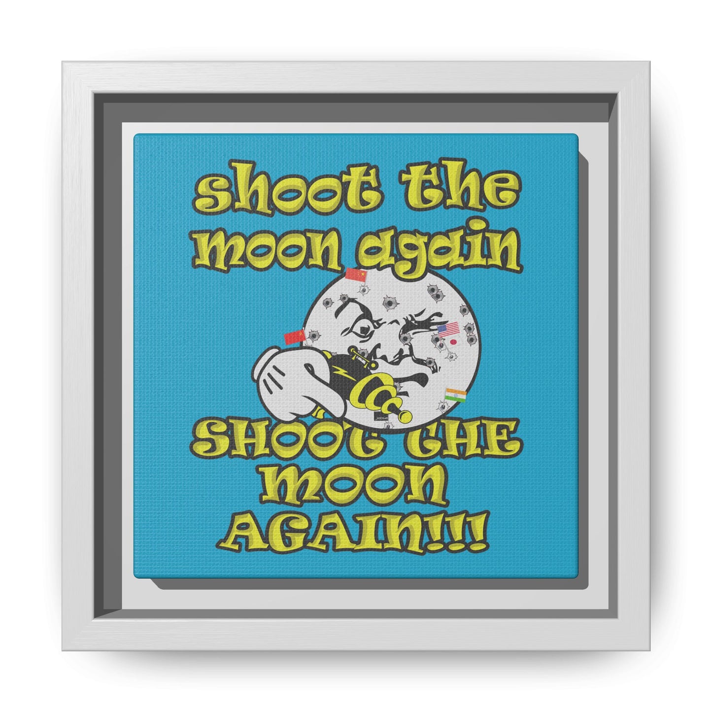 shoot the moon again - framed canvas art (turquoise)