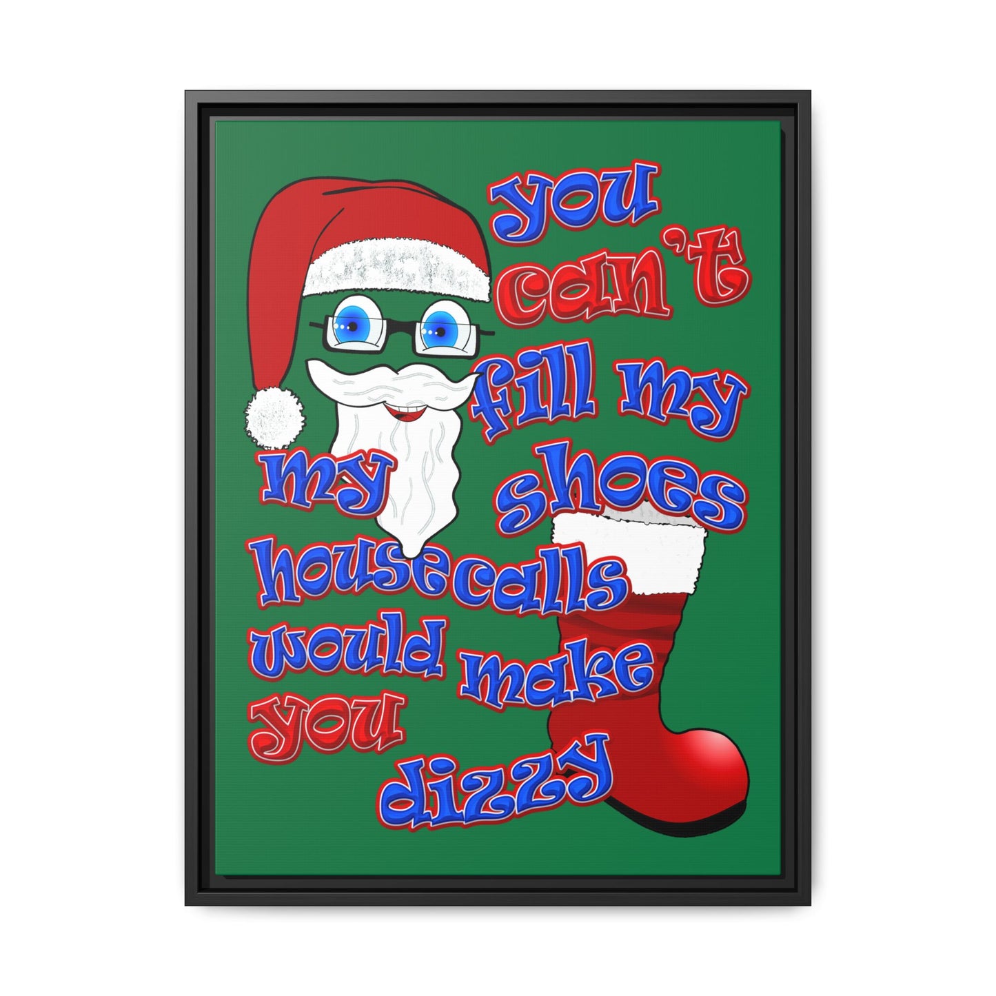 santa's shoes - framed canvas art (dark green)