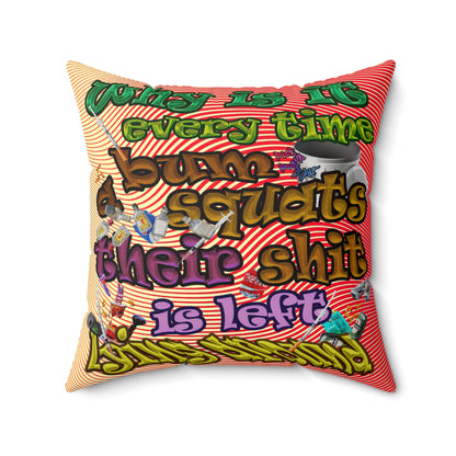 the bum's shit - Spun Polyester Square Pillow - (yellow-orange wave)