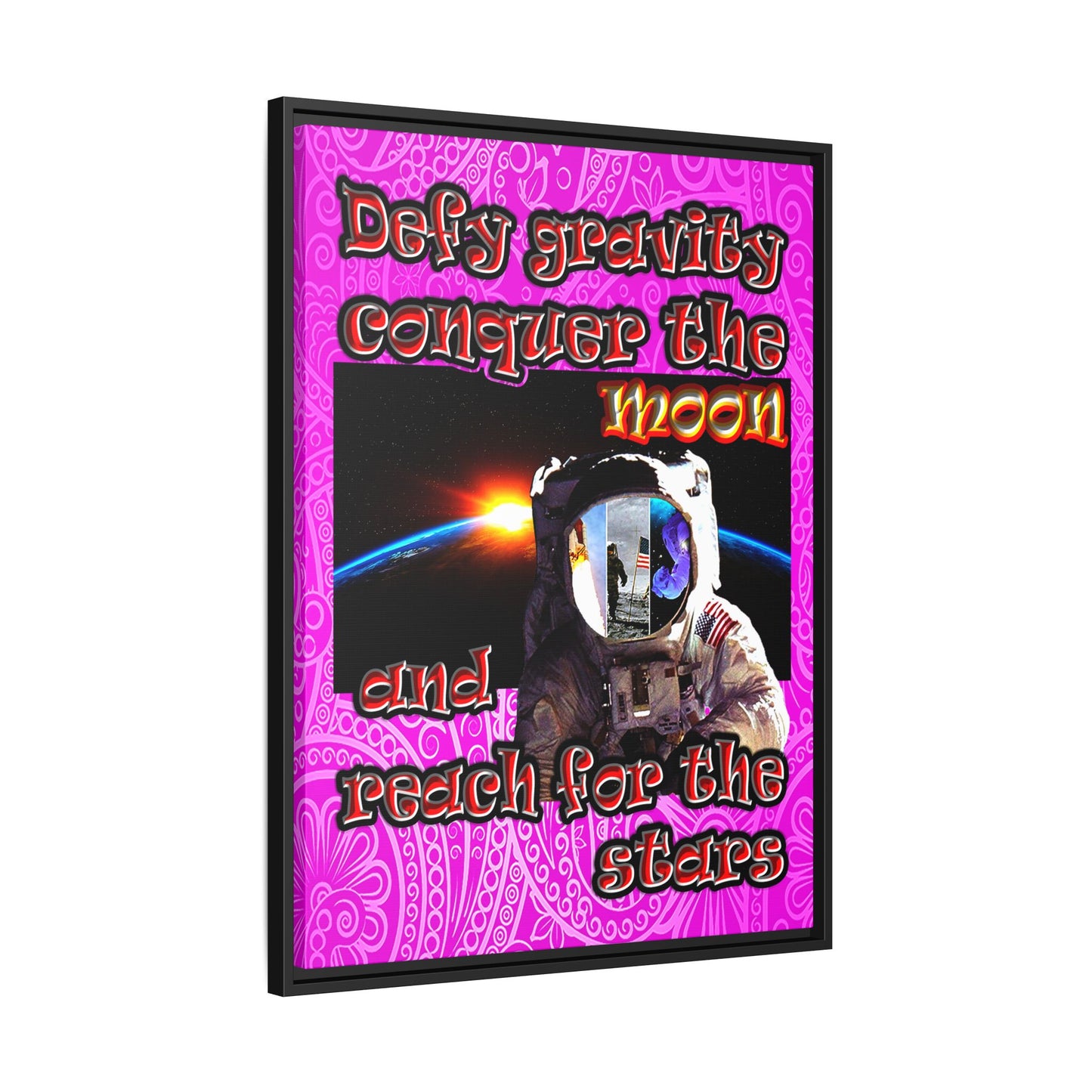 defy conquer reach - framed canvas art (pink swirl)