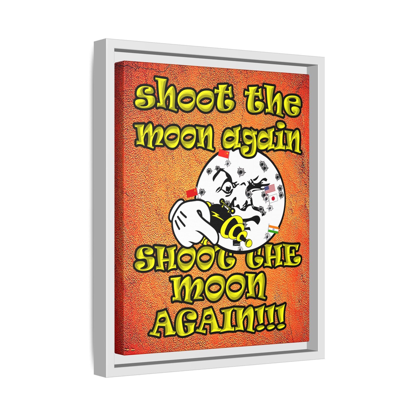 shoot the moon again - framed canvas art (burnt orange)