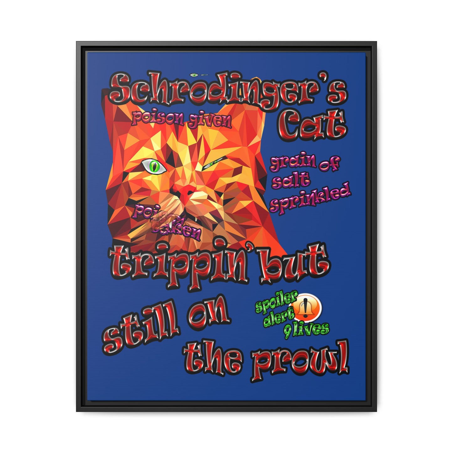 schrodinger's cat - framed canvas art (dark blue)