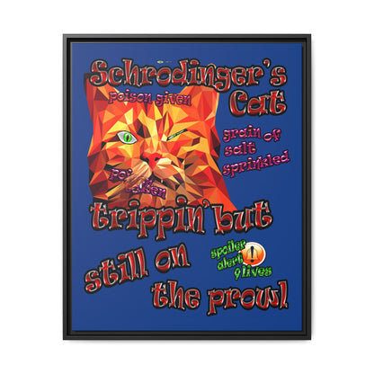 schrodinger's cat - framed canvas art (dark blue)