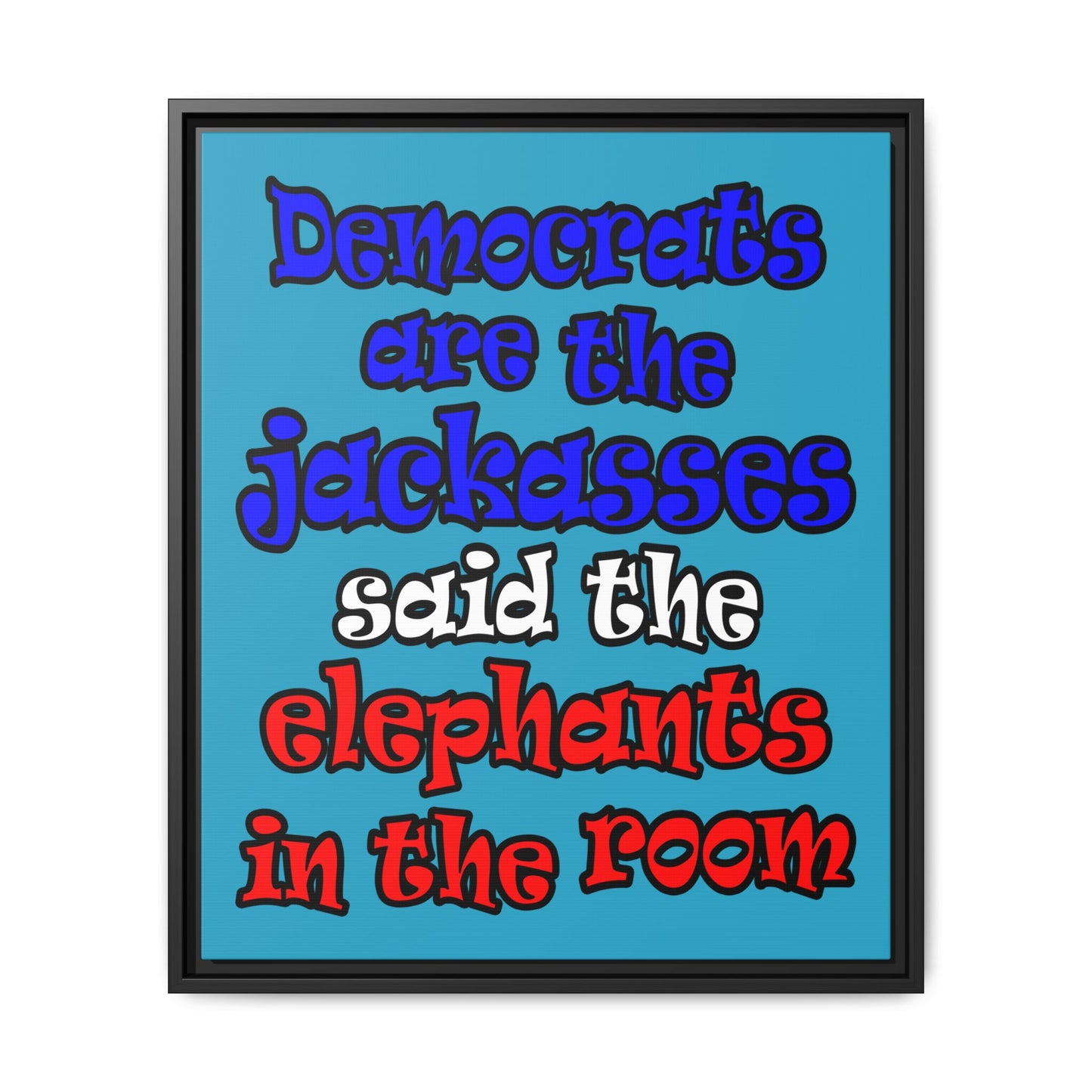 donkeys and elephants - framed canvas art (turquoise)