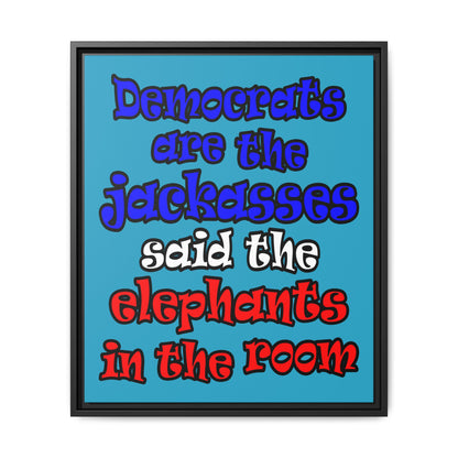 donkeys and elephants - framed canvas art (turquoise)