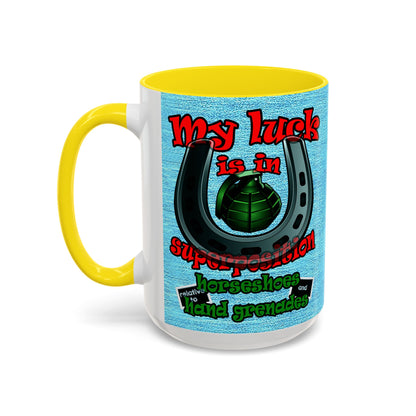 my luck - Accent Mug (faded dark blue)