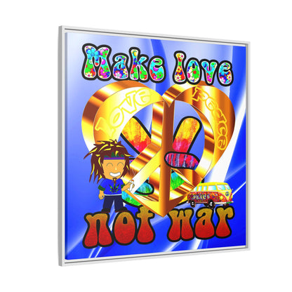 love peace - framed canvas art (blue-white wave)
