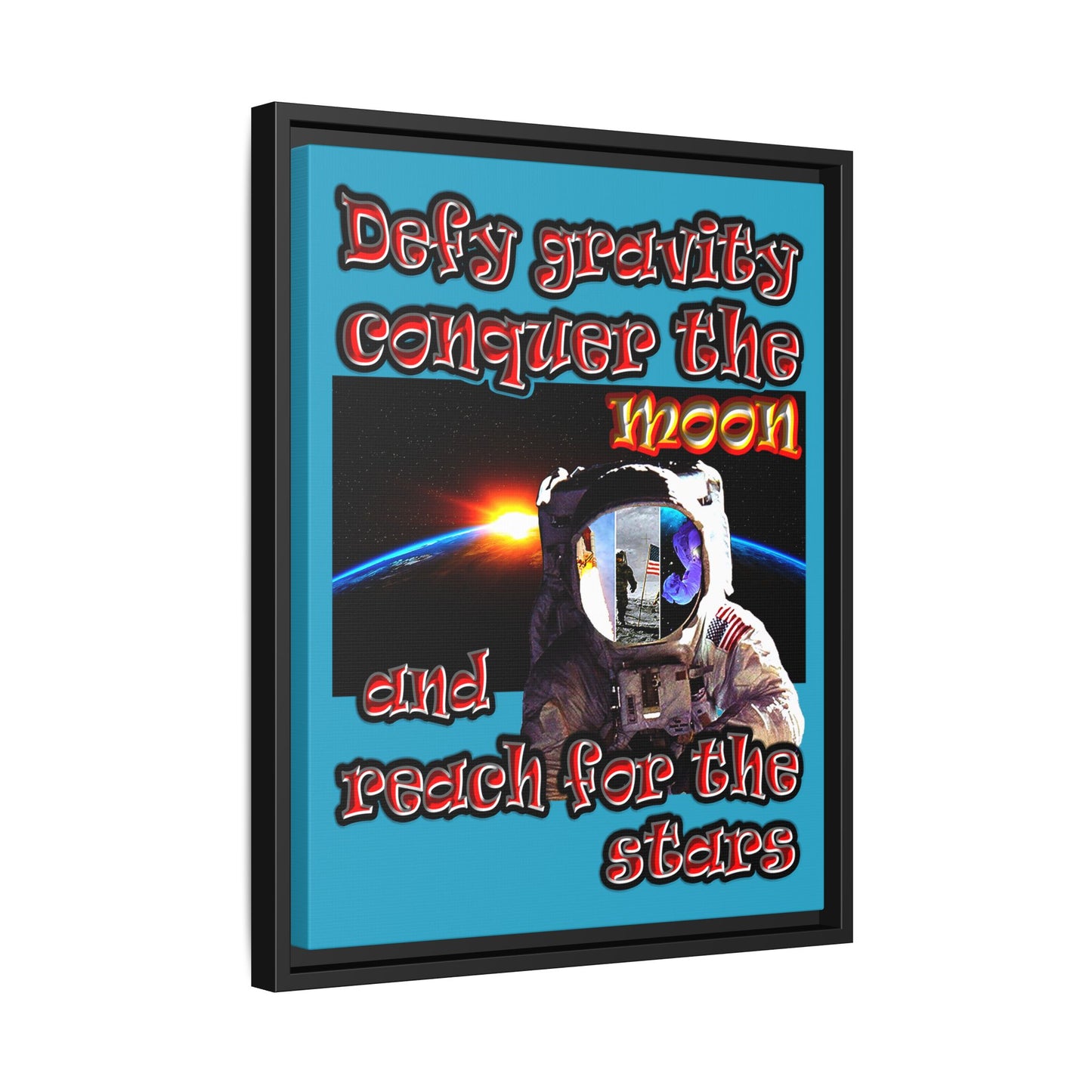 defy conquer reach - framed canvas art (turquoise)