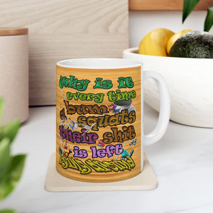 the bum's shit - White Mug (butterscotch wood finish)