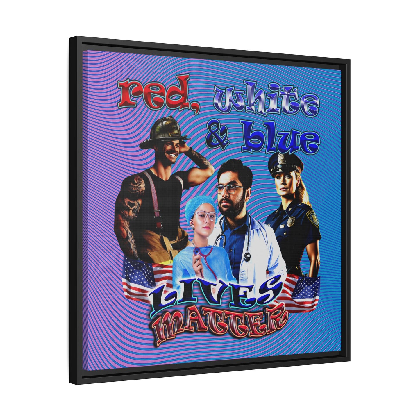 rw&b lives matter - framed canvas art (light blue-purple wave)