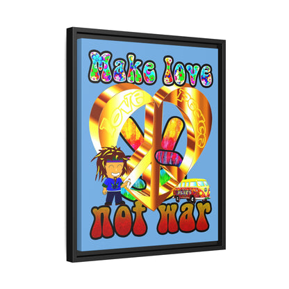 love peace - framed canvas art (light blue)