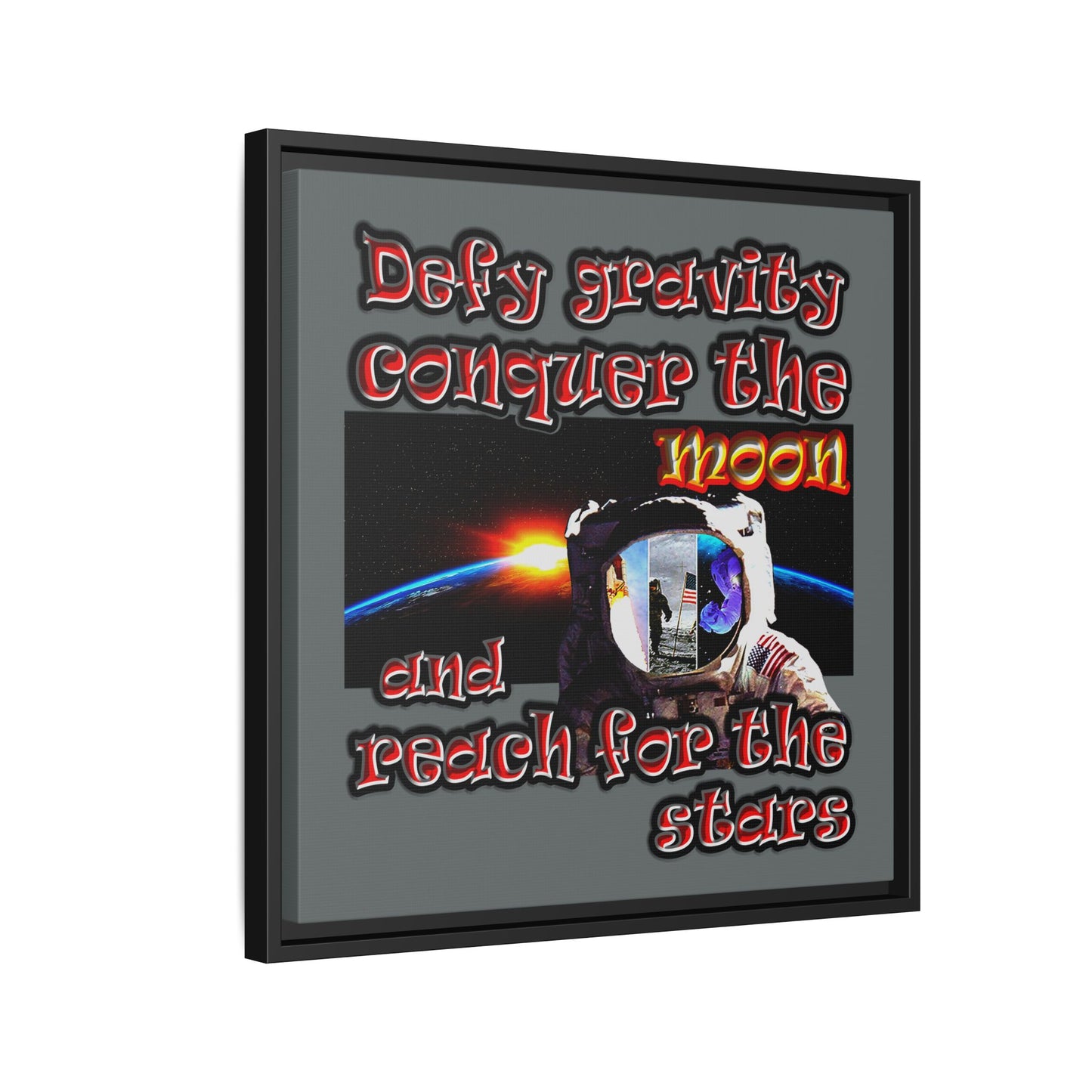 defy conquer reach - framed canvas art (dark grey)