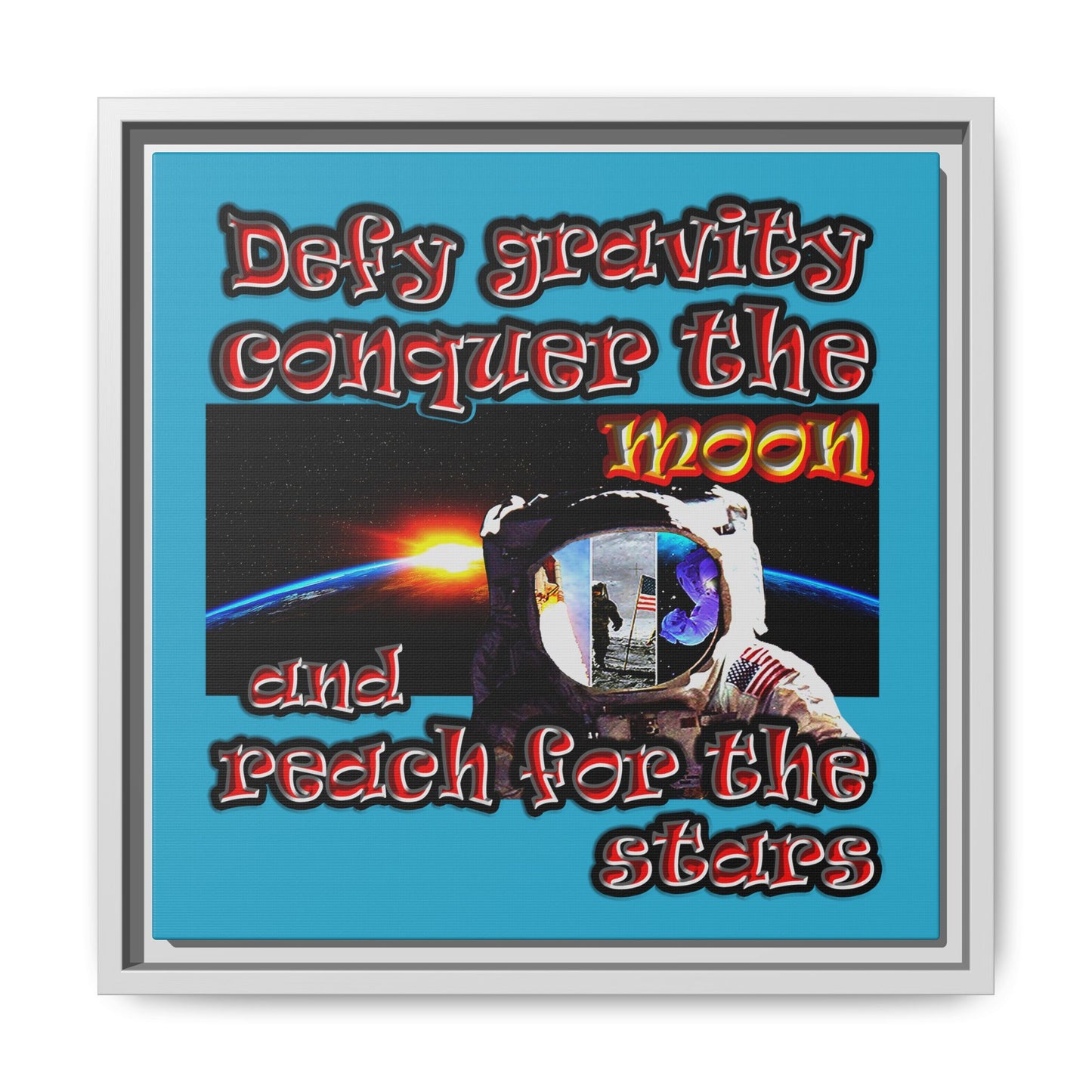 defy conquer reach - framed canvas art (turquoise)