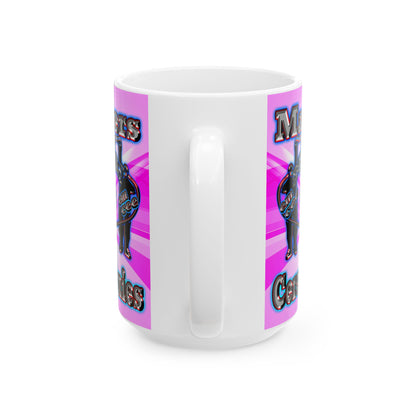 em cee squared - White Mug (light blue-pink wave)