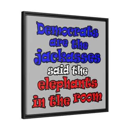 donkeys and elephants - framed canvas art (light grey)