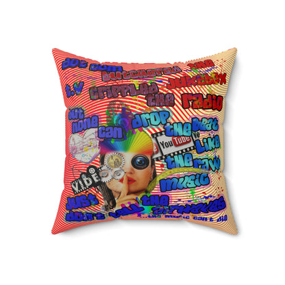 drop the beat - Faux Suede Square Pillow - (yellow-orange wave)