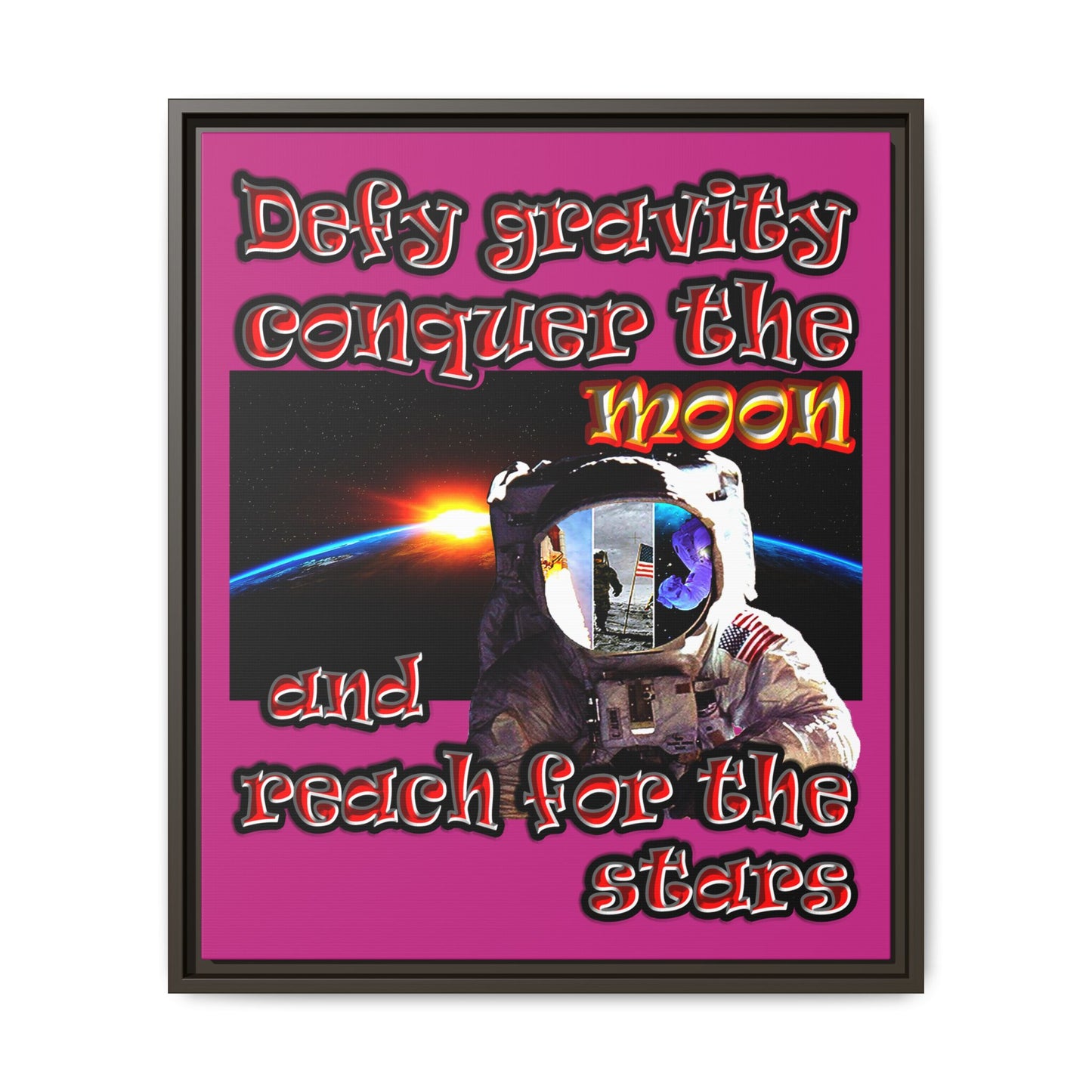 defy conquer reach - framed canvas art (pink)