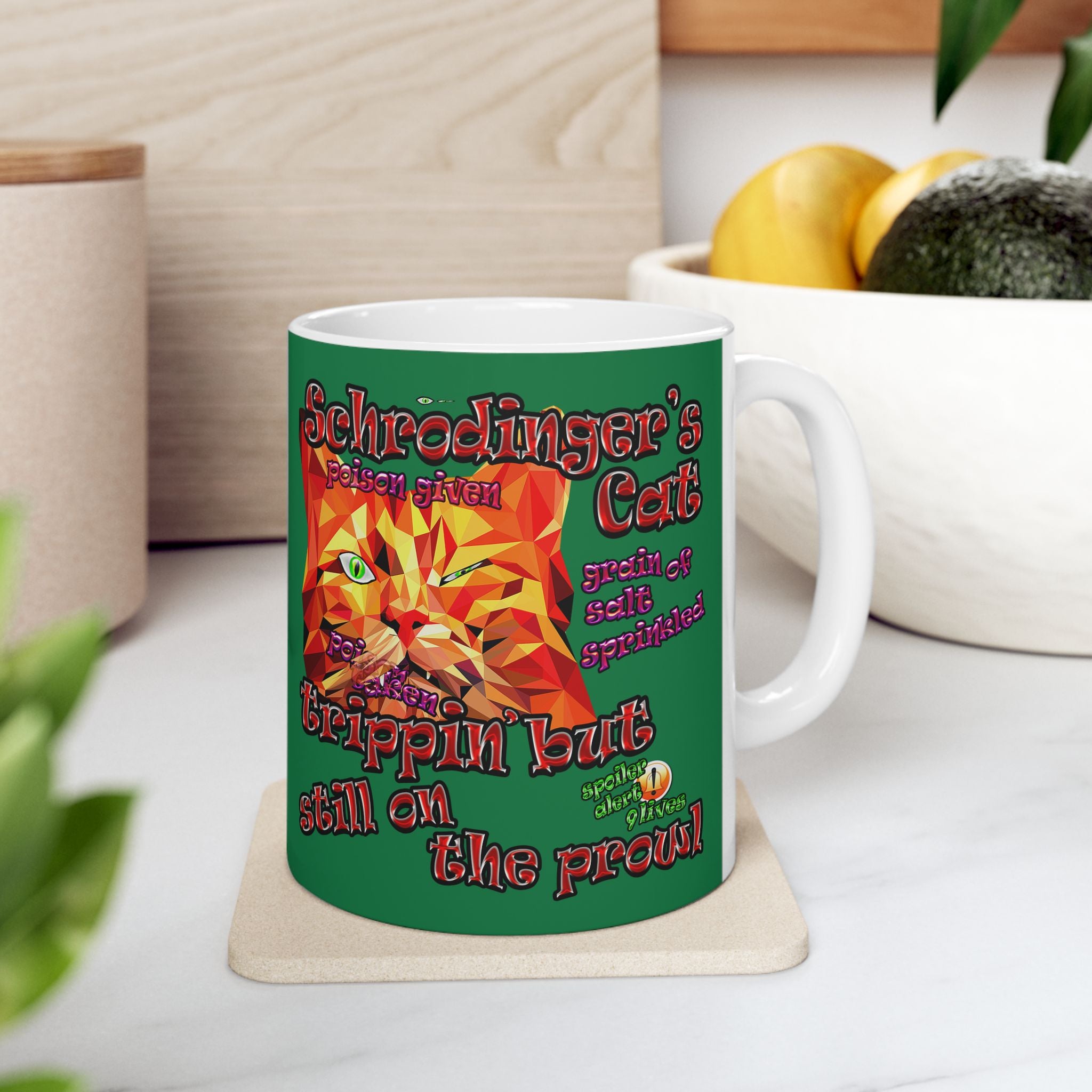 schrodinger's cat - White Mug (dark green)