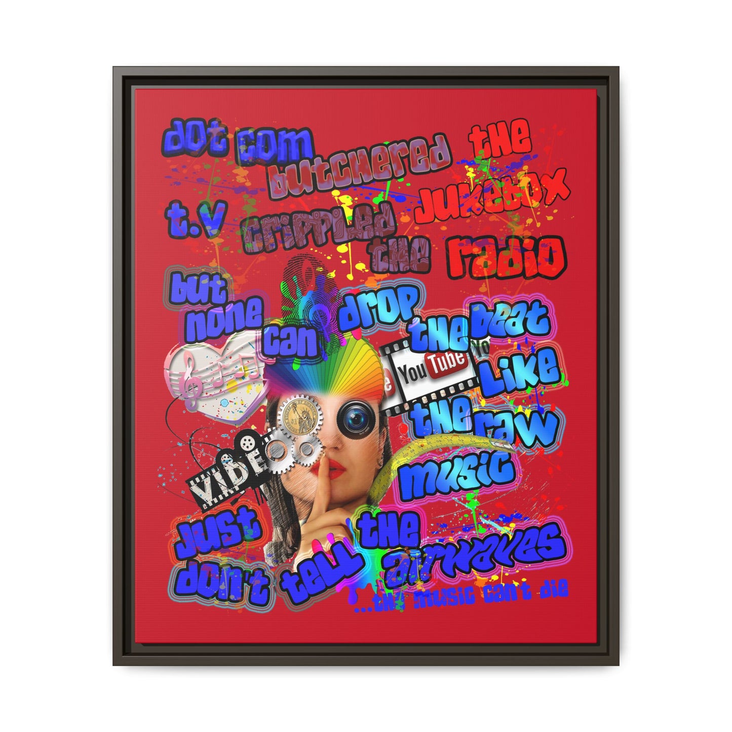 drop the beat - framed canvas art (dark red)