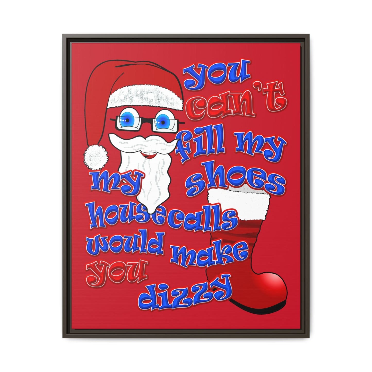 santa's shoes - framed canvas art (dark red)