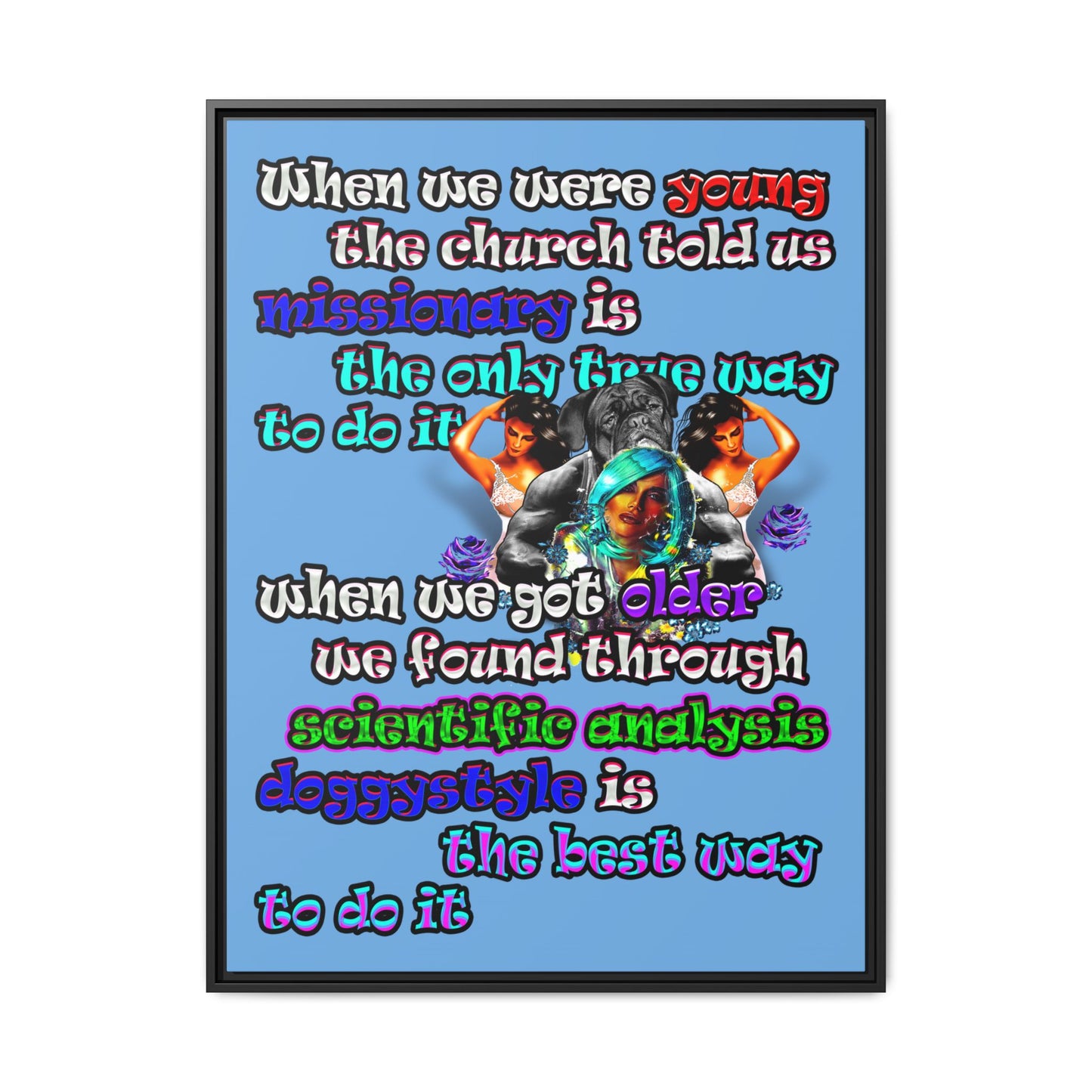doggystyle - framed canvas art (light blue)