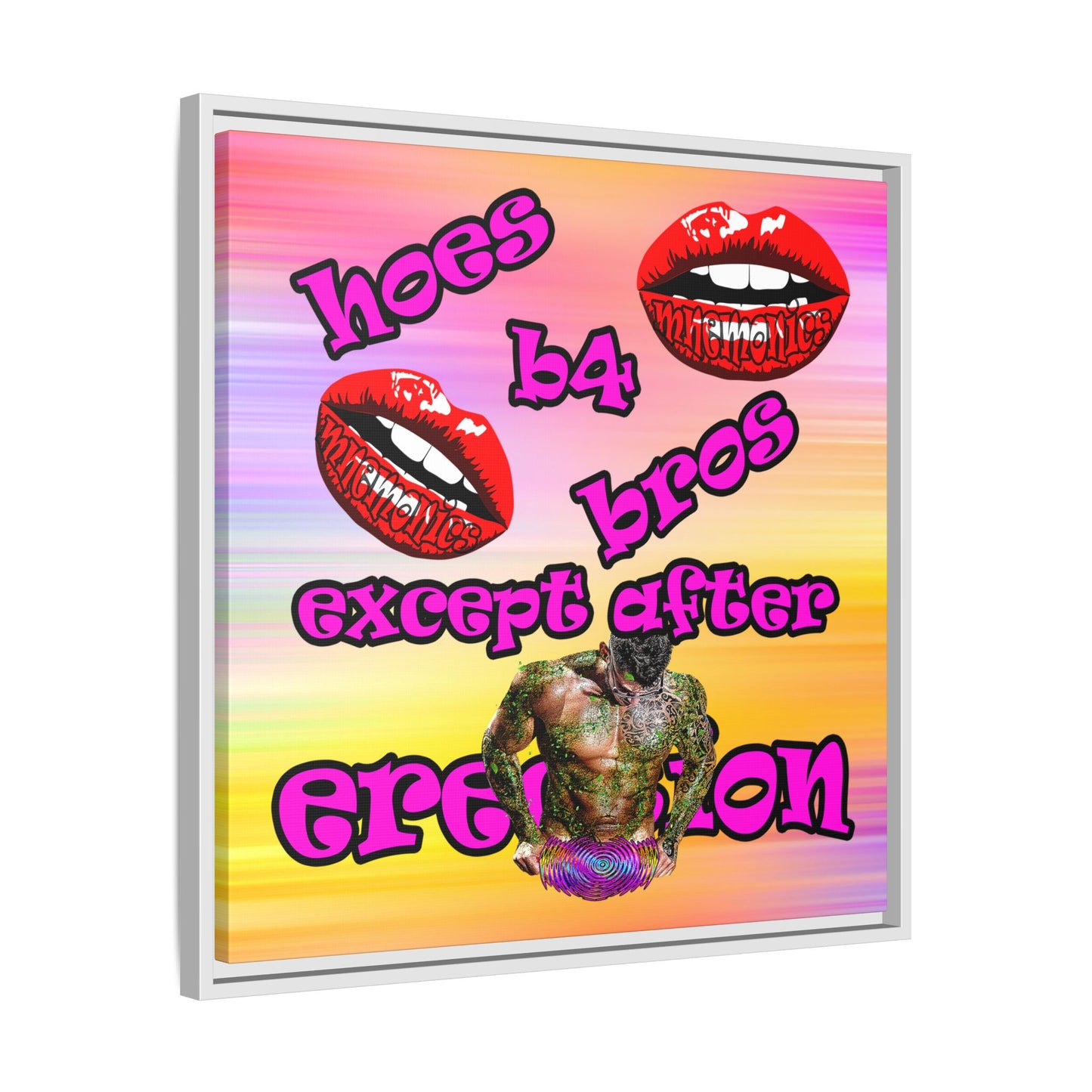 hoes b4 bros - framed canvas art (color blur)
