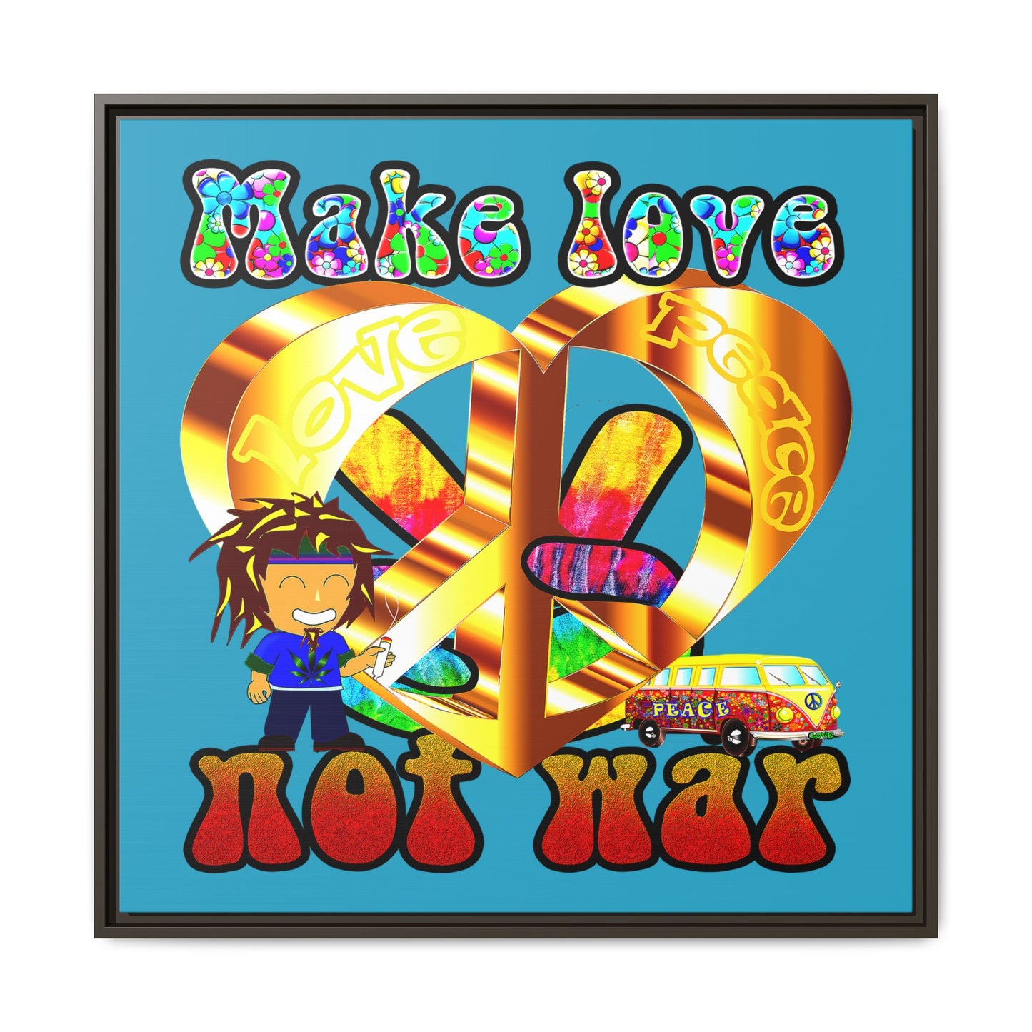 love peace - framed canvas art (turquoise)