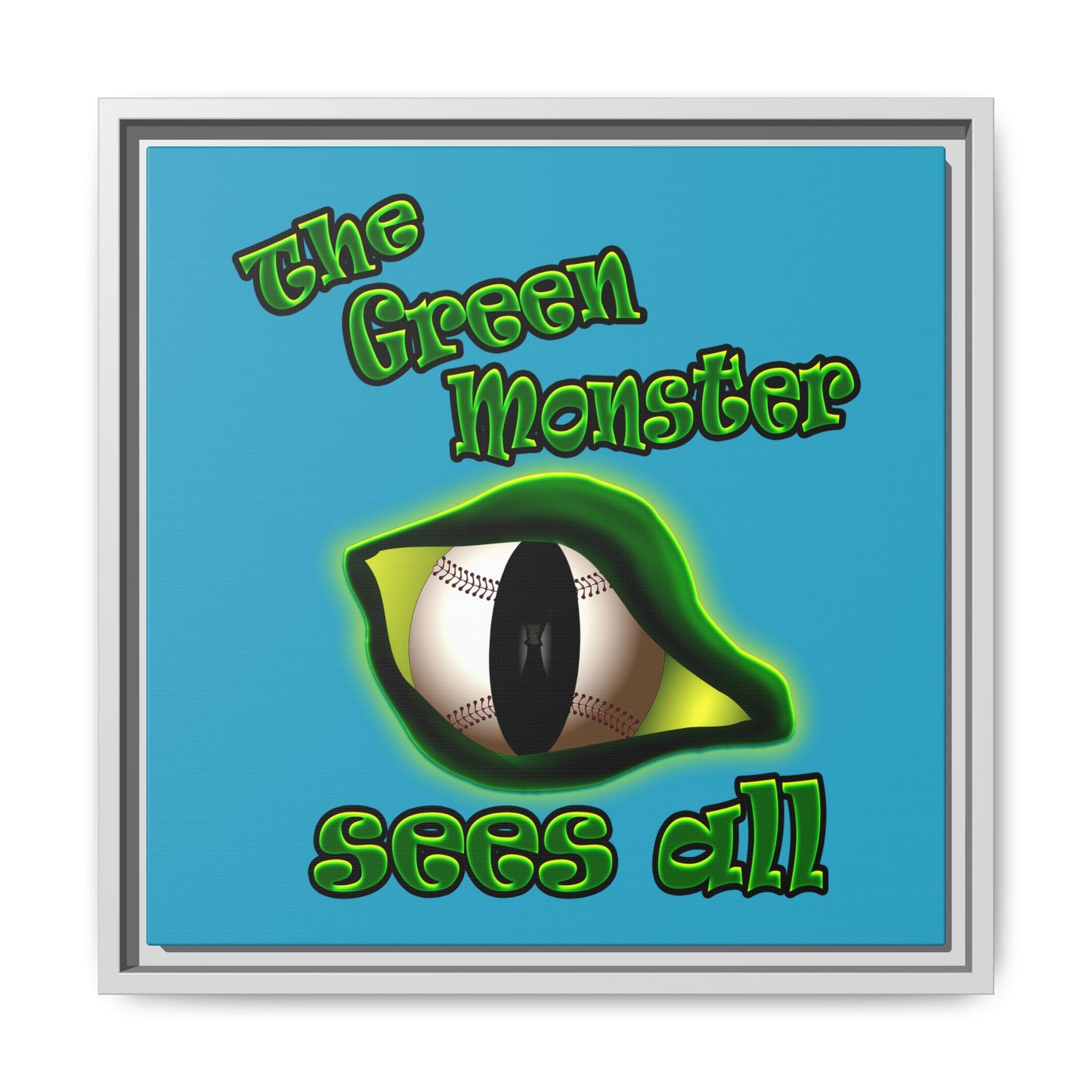 green monster - framed canvas art (turquoise)