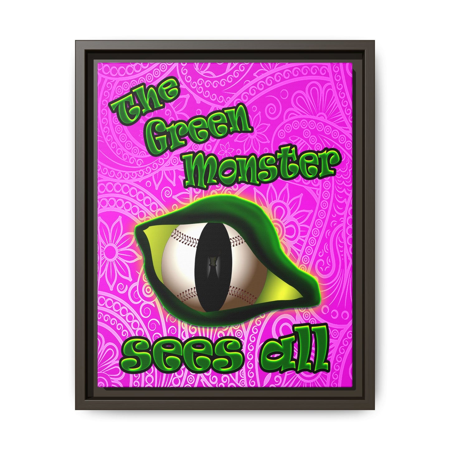 green monster - framed canvas art (pink swirl)