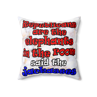 donkeys and elephants - Spun Polyester Square Pillow - (white marble)