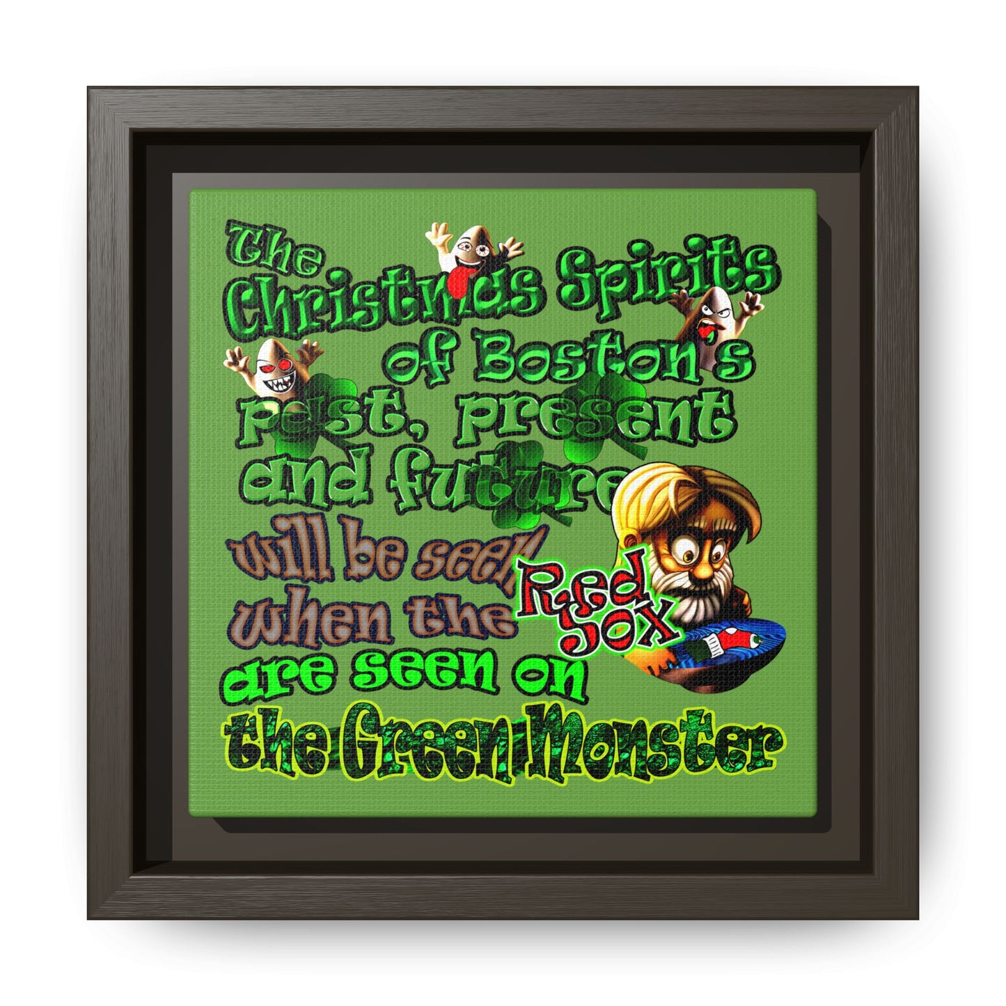 christmas spirits of boston - framed canvas art (green)