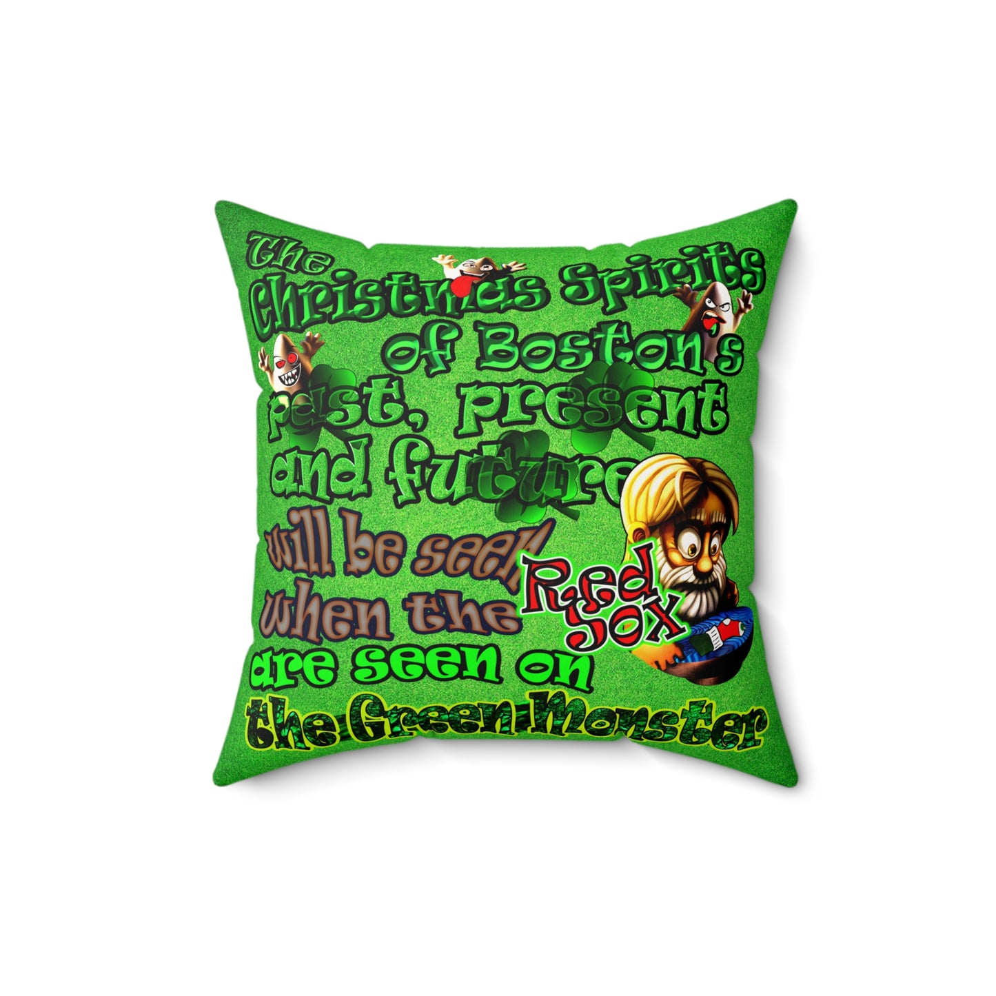 christmas spirits of boston - Faux Suede Square Pillow - (green turf)