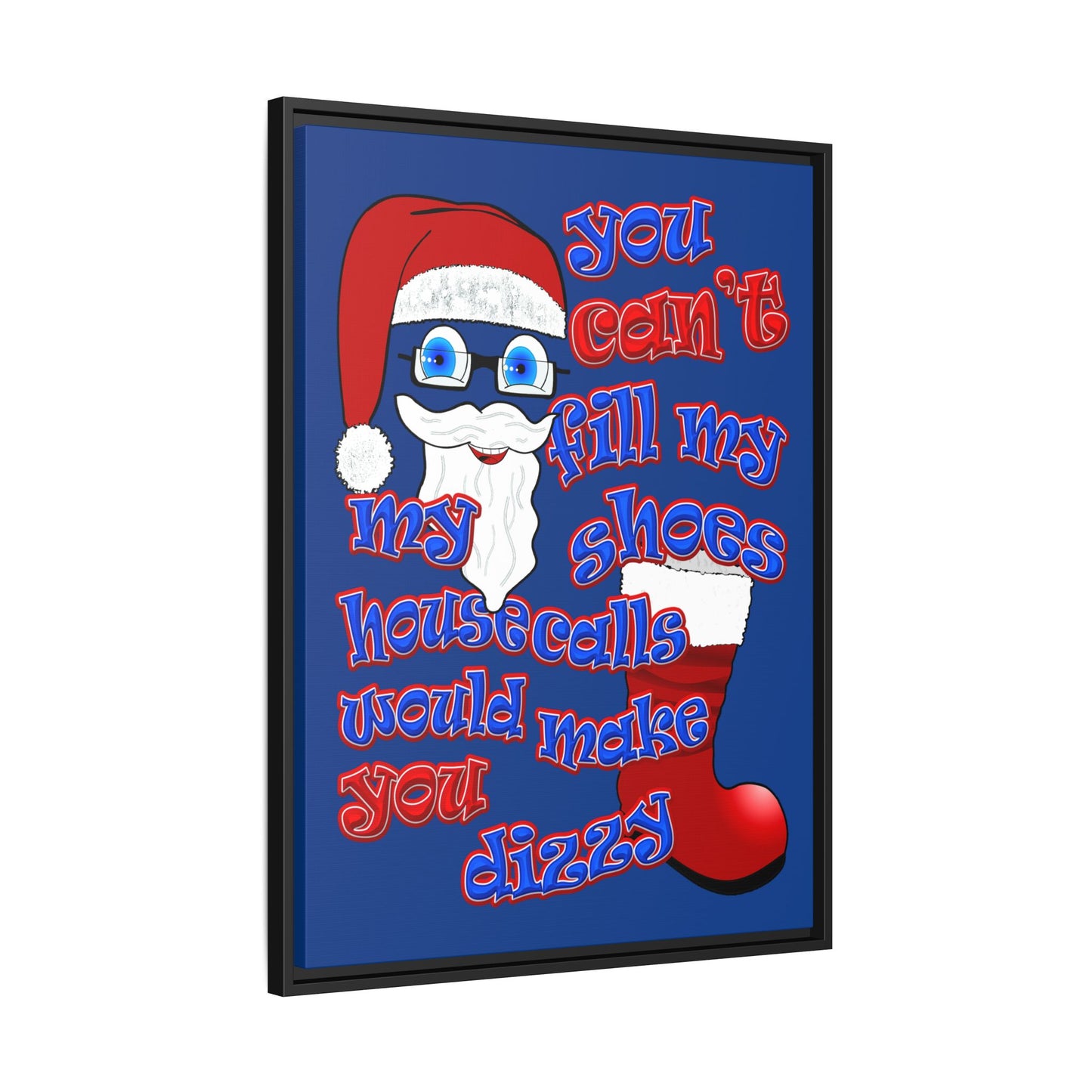 santa's shoes - framed canvas art (dark blue)