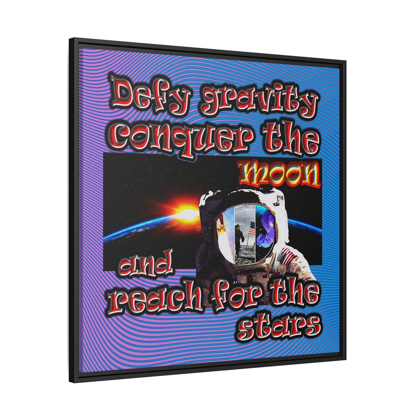 defy conquer reach - framed canvas art (light blue-purple wave)