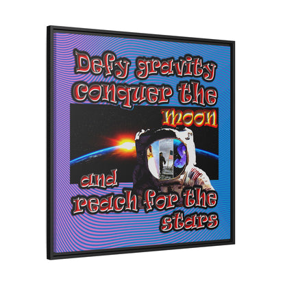defy conquer reach - framed canvas art (light blue-purple wave)