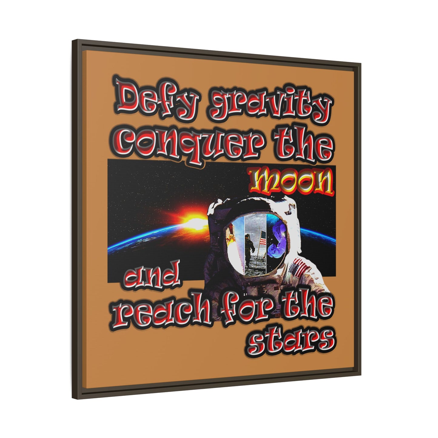 defy conquer reach - framed canvas art (light brown)