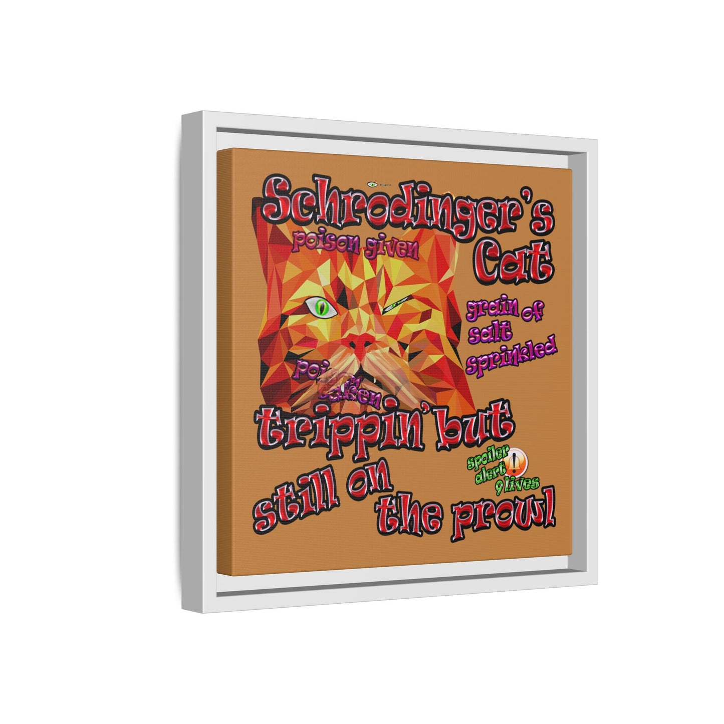 schrodinger's cat - framed canvas art (light brown)