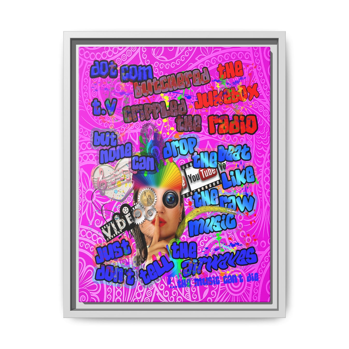 drop the beat - framed canvas art (pink swirl)