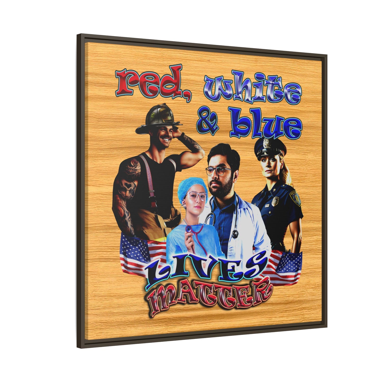 rw&b lives matter - framed canvas art (butterscotch wood finish)