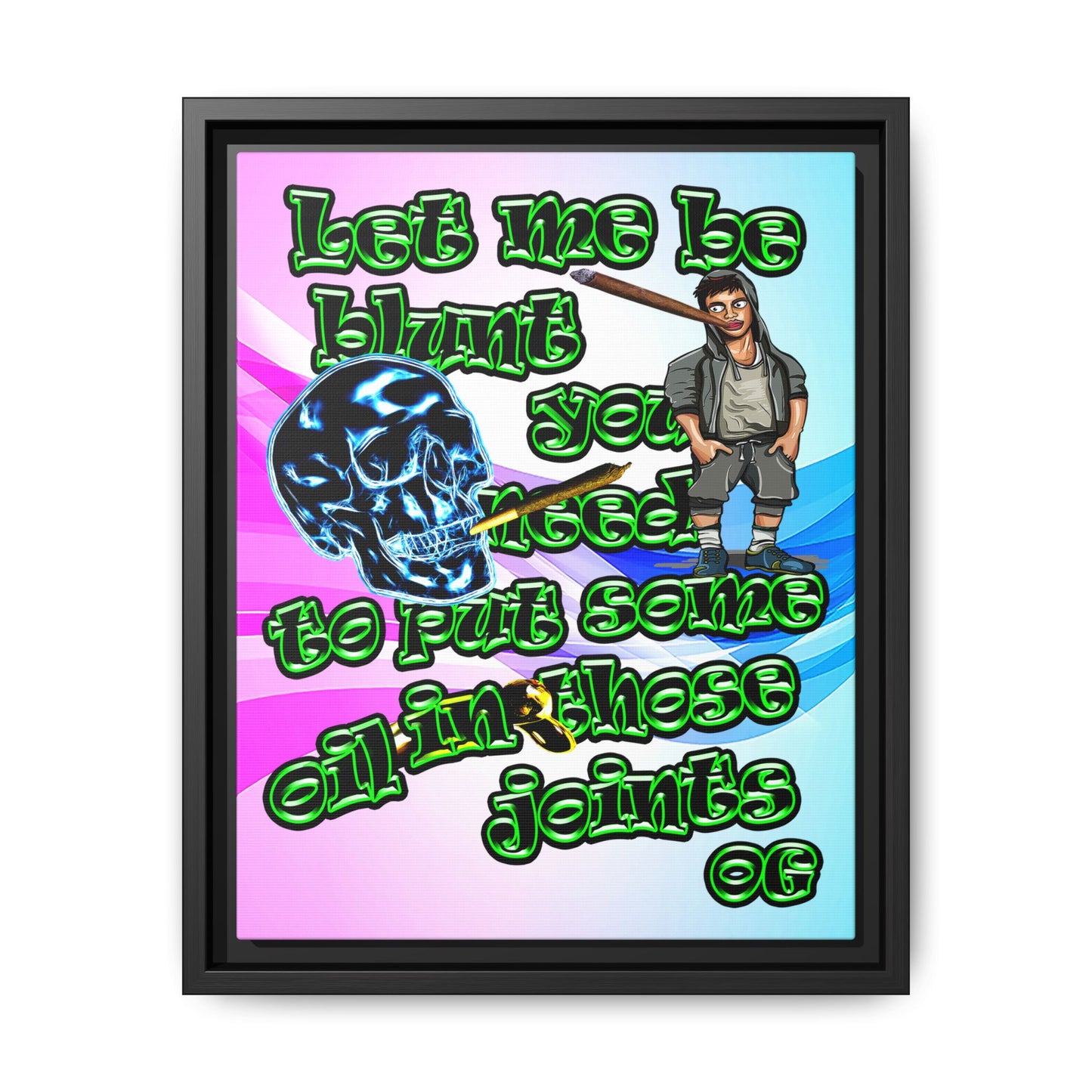 og - framed canvas art (light blue-pink wave)