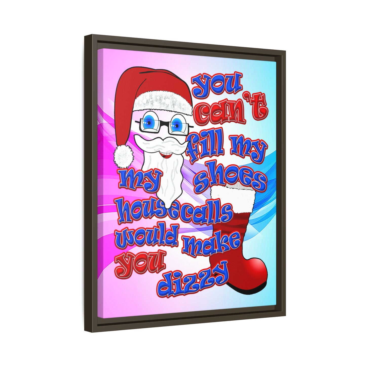 santa's shoes - framed canvas art (light blue-pink wave)