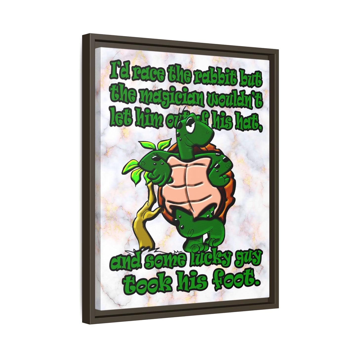 turtle race - framed canvas art (white marble)