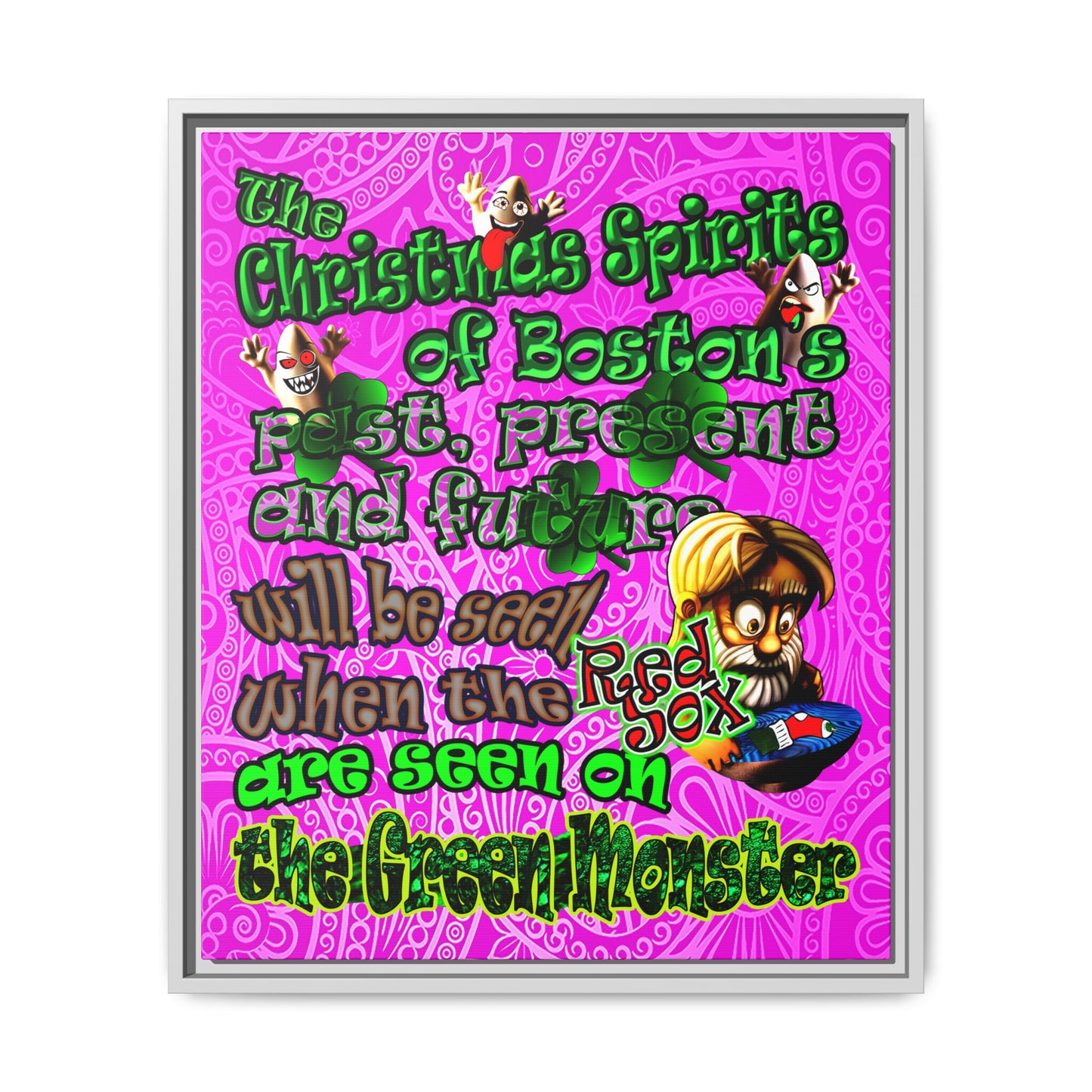 christmas spirits of boston - framed canvas art (pink swirl)