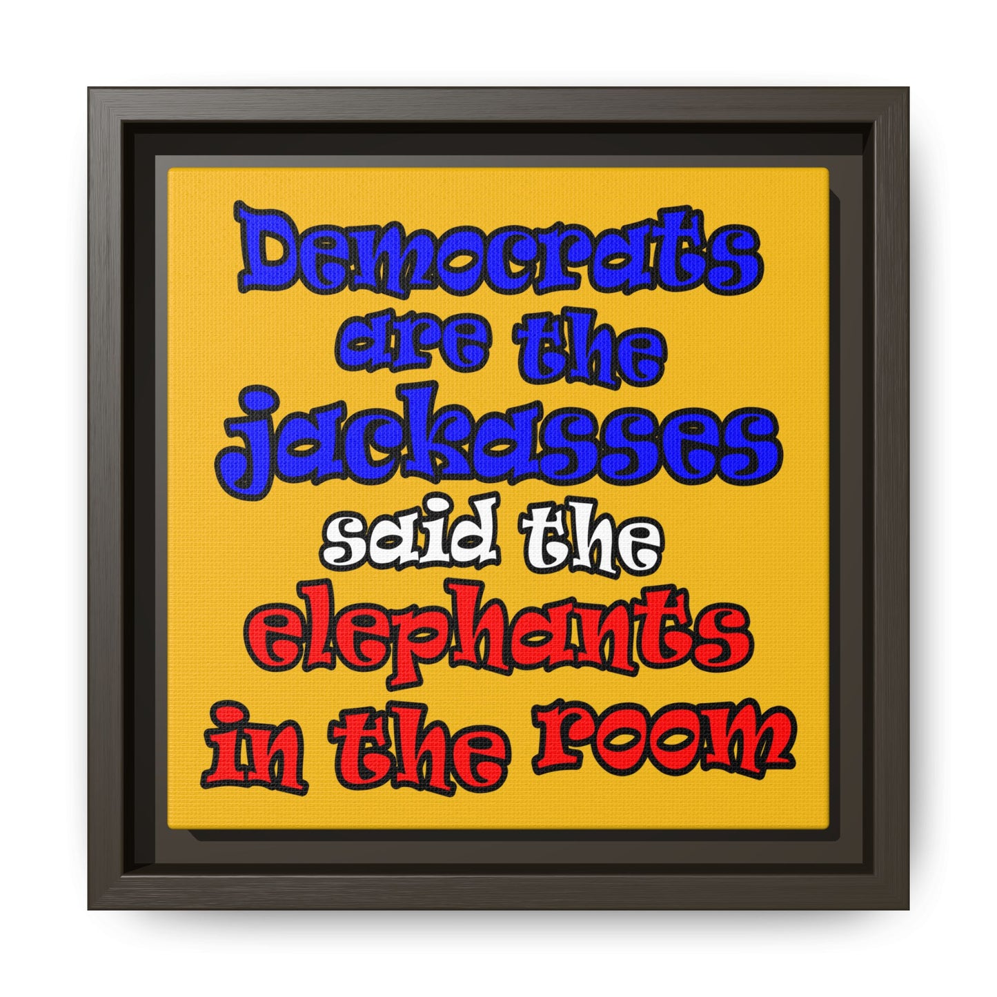donkeys and elephants - framed canvas art (yellow)