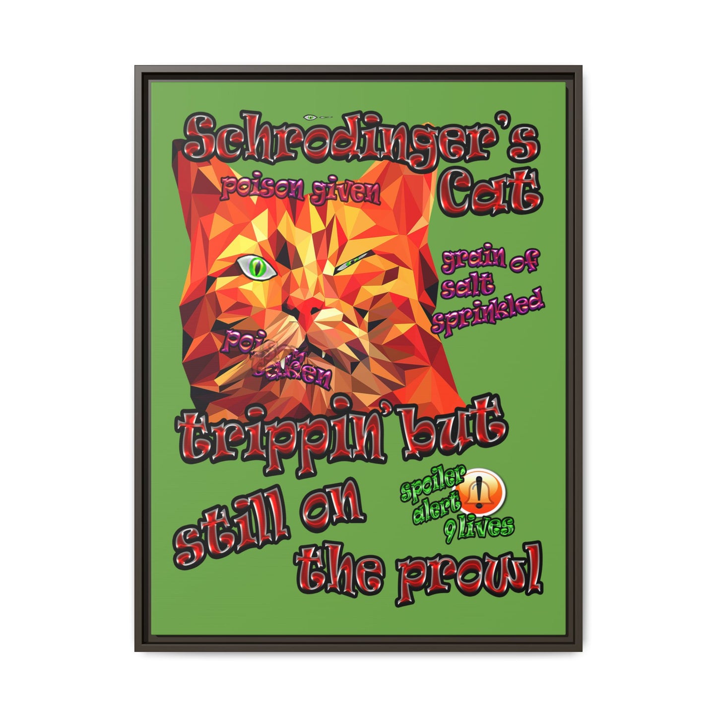 schrodinger's cat - framed canvas art (green)