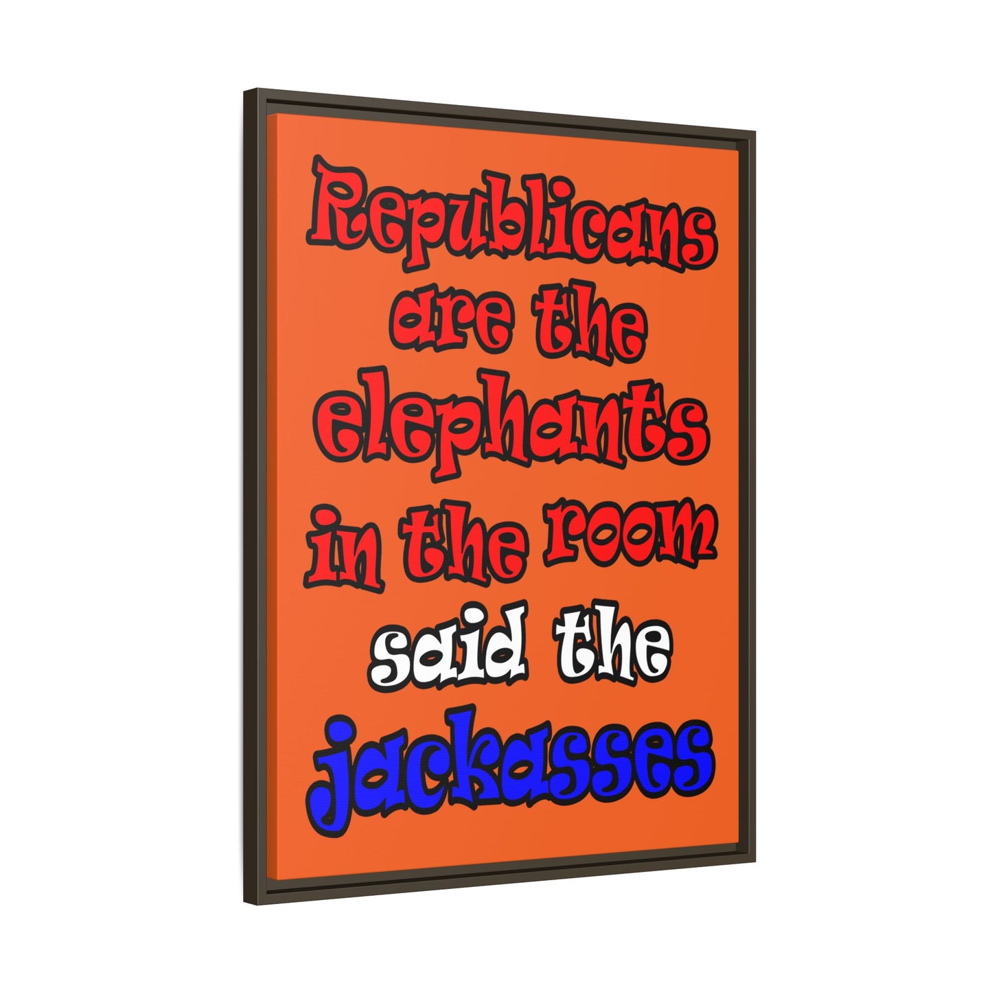 donkeys and elephants - framed canvas art (orange)